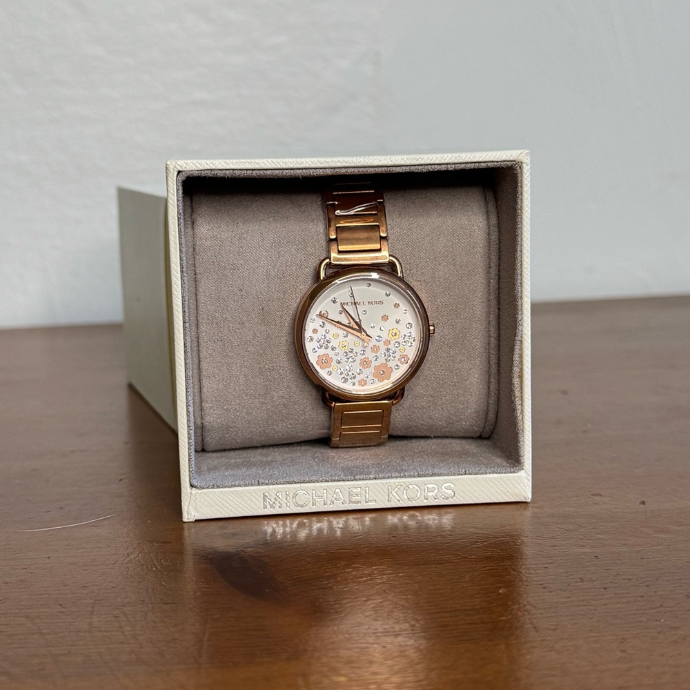 Michael Kors Portia Rose Gold Watch with Floral Accents